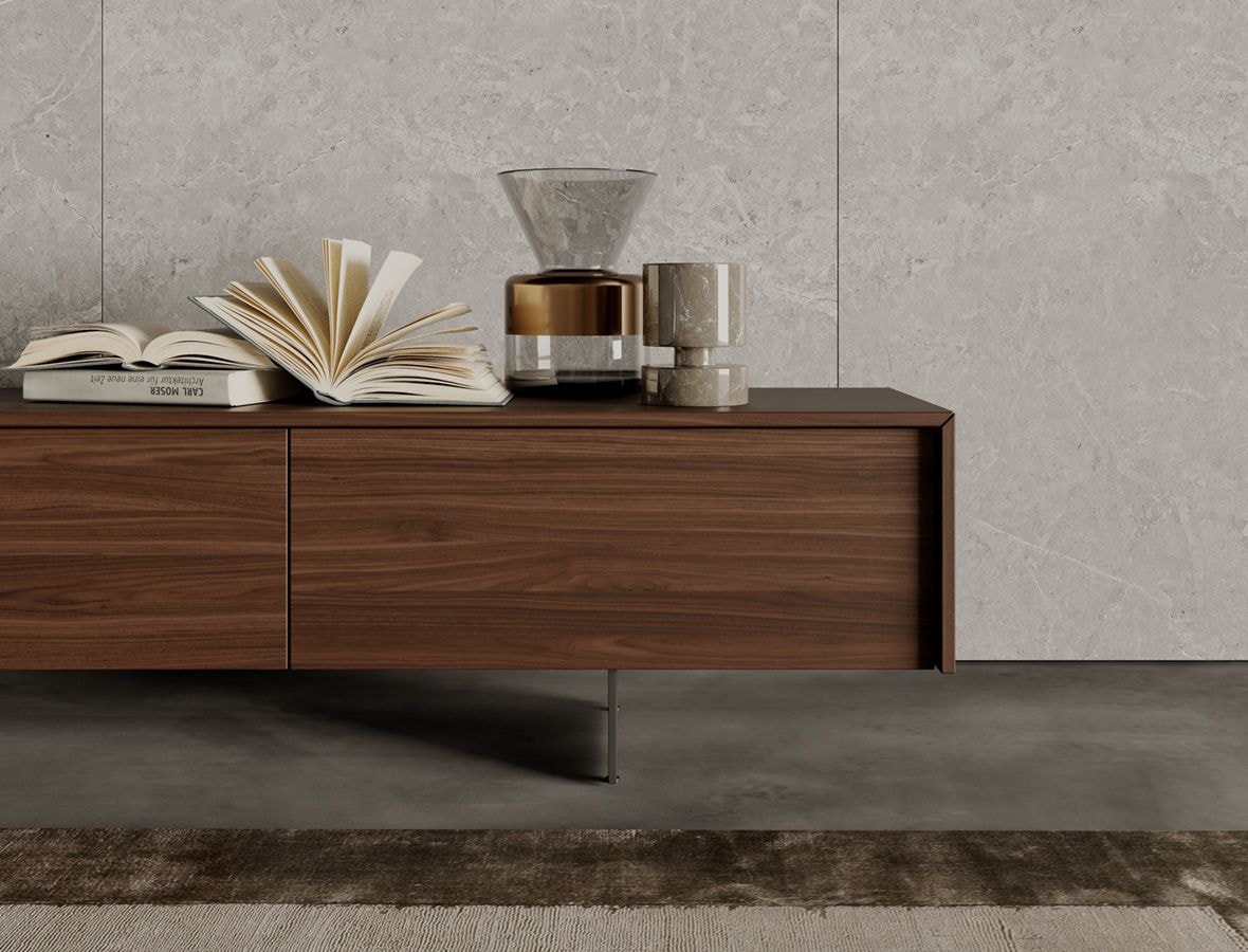 Low Delta Type 3 stand with drawers in American walnut veneer by Lansot Low Delta Type 3 stand with drawers in American walnut veneer by Lansot