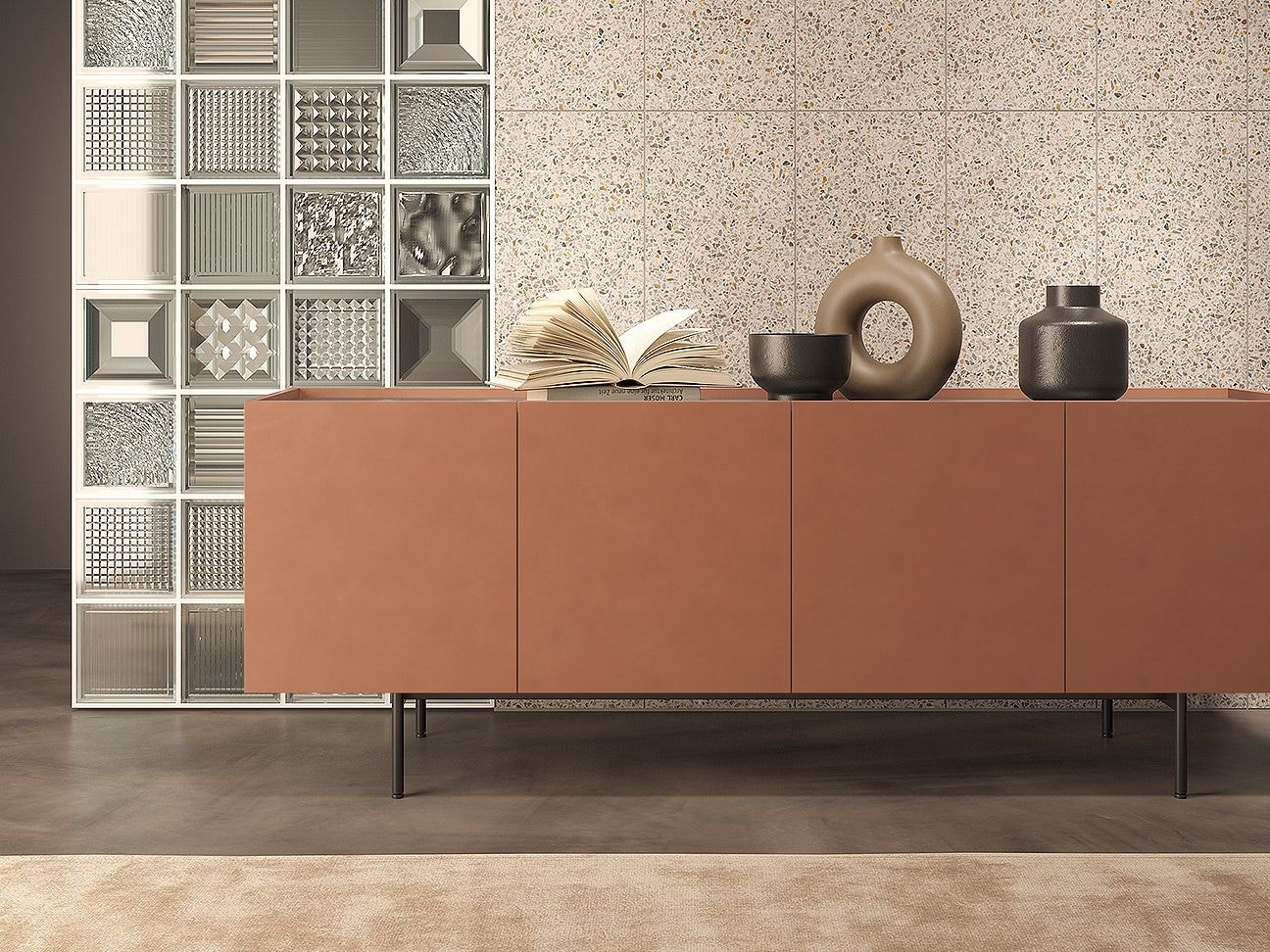 Red designer living room cabinet on legs Red designer living room cabinet on legs